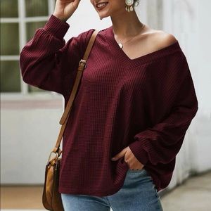 Vneck waffle knit sweater